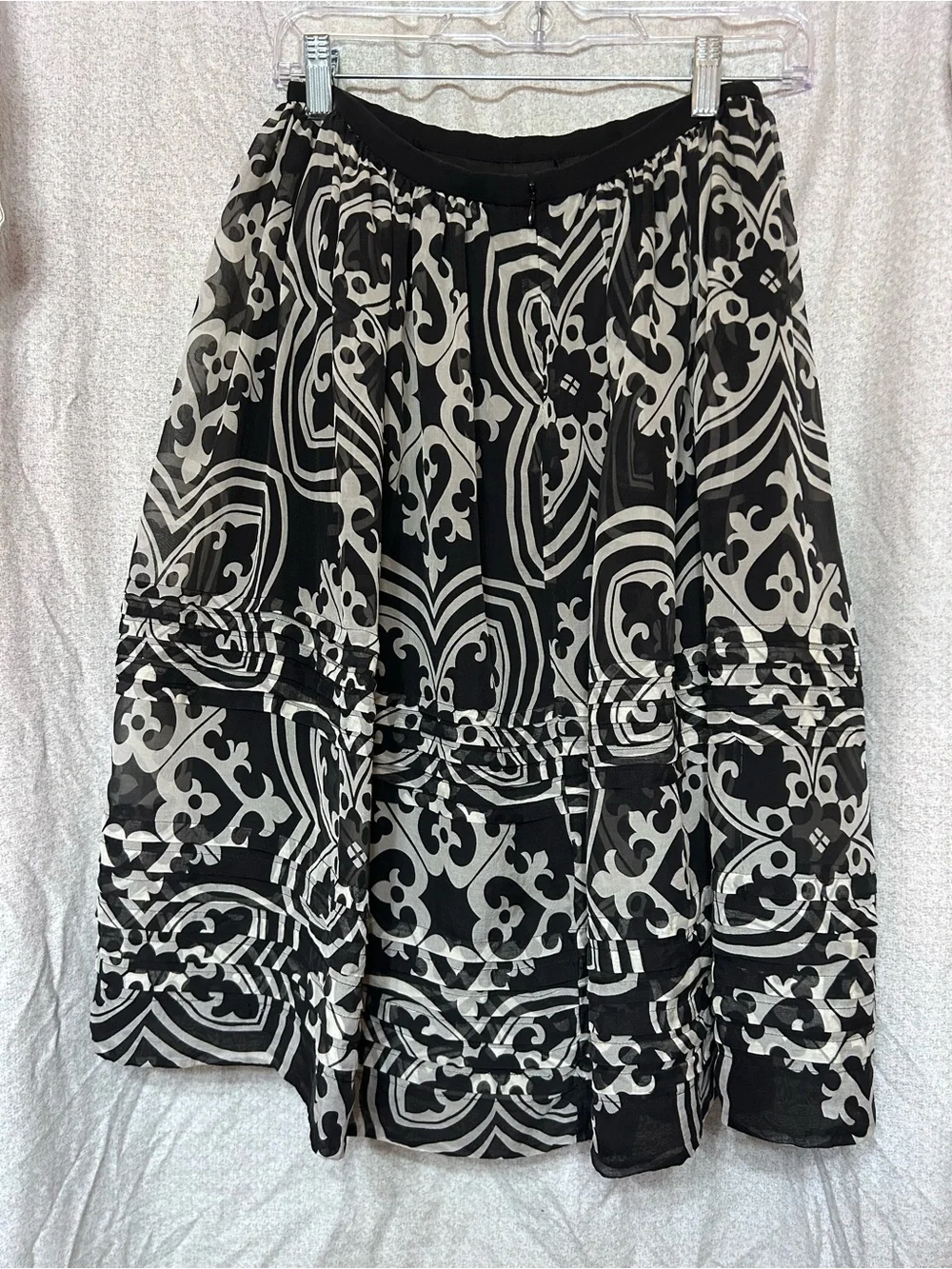 J. Crew Black and cream A-Line Patterned Skirt